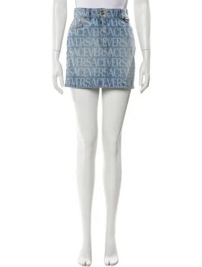 Pre-owned Versace Printed Mini Skirt In Blue