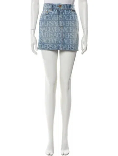 Pre-owned Versace Printed Mini Skirt In Blue