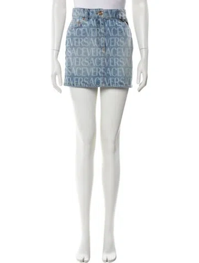 Pre-owned Versace Printed Mini Skirt W/ Tags In Blue