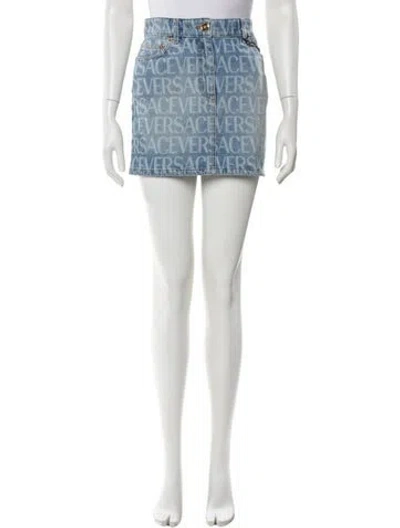 Pre-owned Versace Printed Mini Skirt W/ Tags In Blue