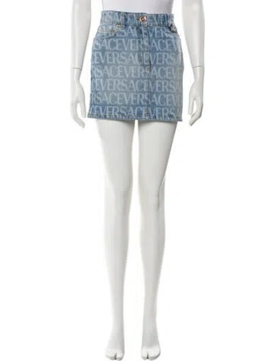 Pre-owned Versace Printed Mini Skirt W/ Tags In Blue