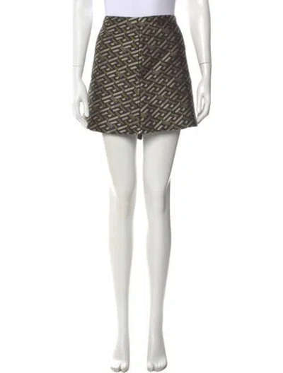 Pre-owned Versace Printed Mini Skirt W/ Tags In Green