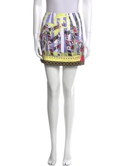 Pre-owned Versace Printed Mini Skirt In Yellow