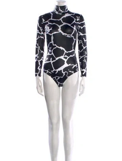 Pre-owned Versace Printed Mock Neck Bodysuit In Black