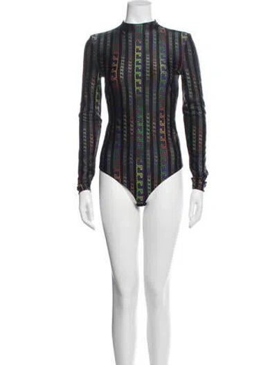 Pre-owned Versace Printed Mock Neck Bodysuit In Blue
