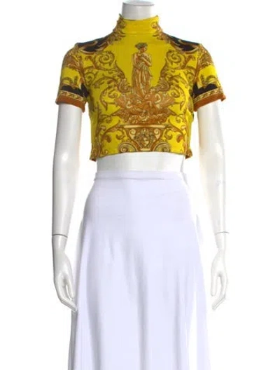 Pre-owned Versace Printed Mock Neck Crop Top In Purple