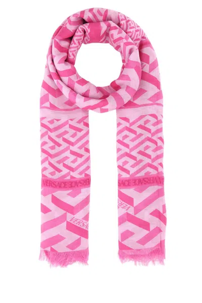 Versace Signature Print Frayed Edge Scarf In Printed