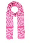 Versace Signature Print Frayed Edge Scarf In Rosa