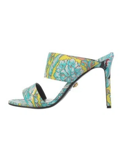 Pre-owned Versace Printed Mules In Blue