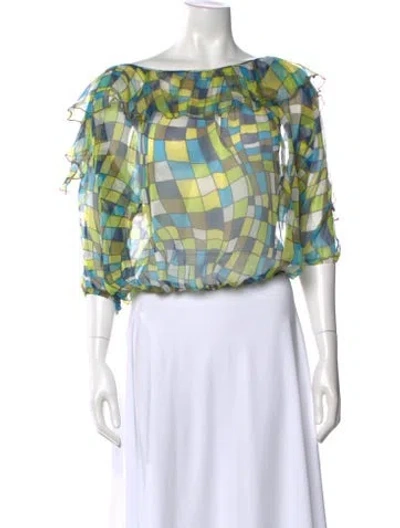 Pre-owned Versace Printed Off-the-shoulder Blouse In Multi