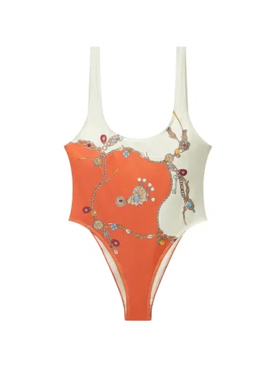 Versace Printed One-piece Swimsuit In Orange