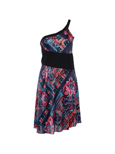 Pre-owned Versace Printed One-shoulder Dress In Blue