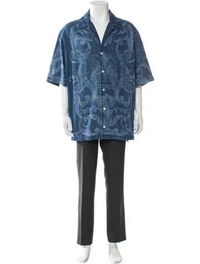 Pre-owned Versace Printed Overcoat In Blue