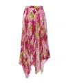 Versace Orchid Print Pleated Crepe Midi Skirt