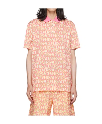Versace Printed Polo Shirt In Pink