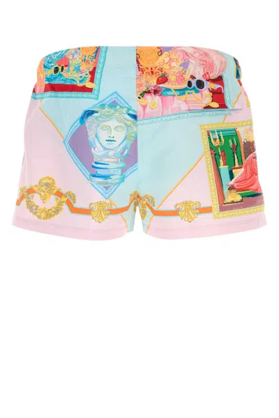 Versace Printed Polyester Swimming Shorts In Pastelbluepastelpinkmulticolor