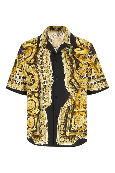 Versace Printed Poplin Shirt In White Gold