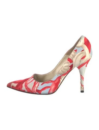 Pre-owned Versace Printed Pumps In Red