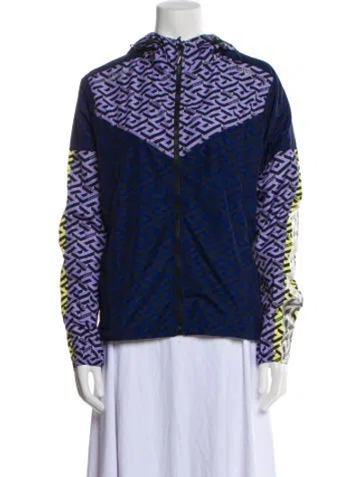 Pre-owned Versace Printed Rain Jacket In Blue