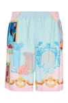 Versace Silk Twill Shorts With Vibrant Classical Motifs