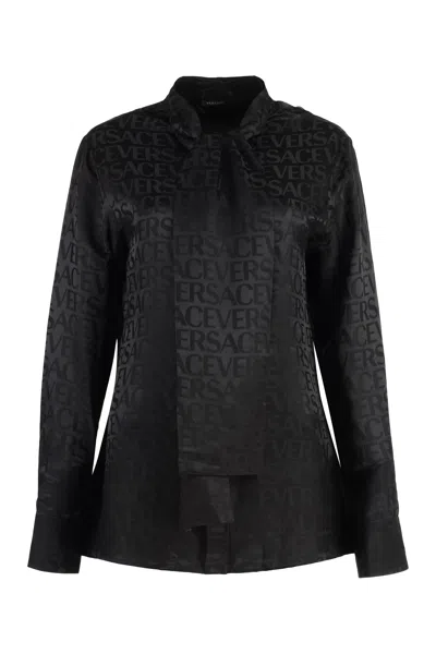 Versace Printed Satin Blouse In Black