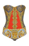 Versace Printed Satin-cotton Bustier Top In Multi
