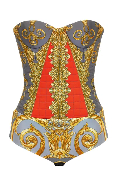 Versace Printed Satin-cotton Bustier Top In Multi