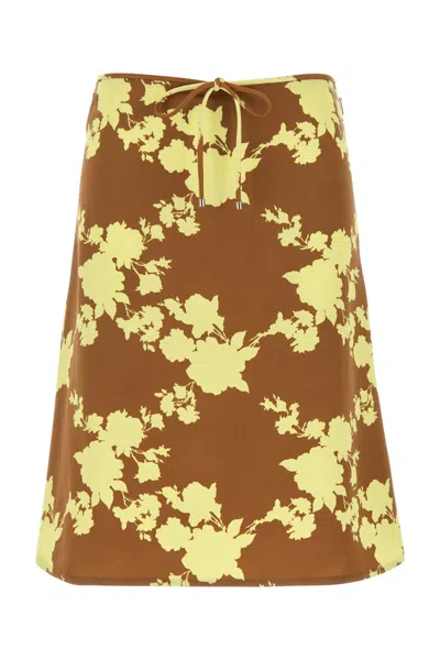 Versace Printed Satin Skirt In Brown