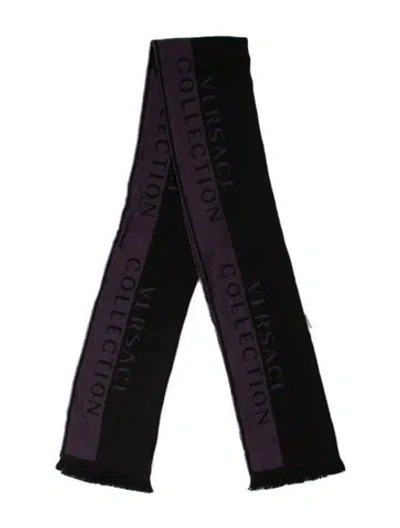 Pre-owned Versace Printed Scarf In Black/purple