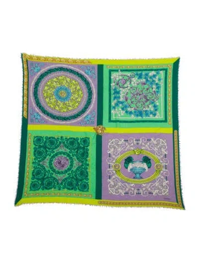 Pre-owned Versace Printed Scarf In Green