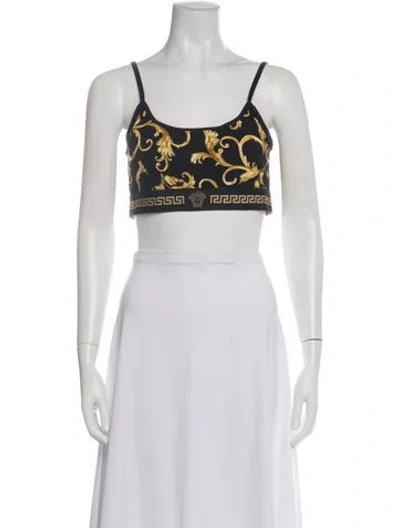 Pre-owned Versace Printed Scoop Neck Crop Top In White