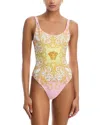 Versace Multicolor One-piece Swimsuit With All-over Medusa Print In Tech Fabric For Women In Yellow