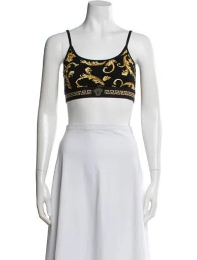 Pre-owned Versace Printed Scoop Neck Sports Bra In Black