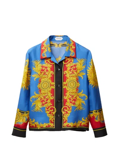 Versace Barocco Print Silk Twill Bowling Shirt In Multi