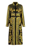 Versace Belted Printed Silk-twill Midi Shirt Dress In Green