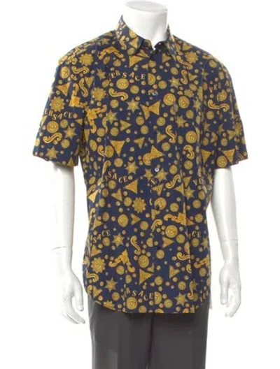 Pre-owned Versace Printed Short Sleeve Shirt In Blue