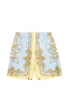 Versace Silk Barocco Shorts In Blue