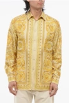 Versace Printed Silk Barocco Shirt With Standard Collar In Multi
