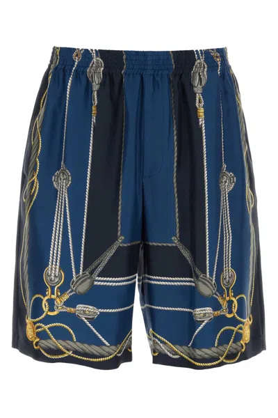 Versace Nautical Printed Silk Shorts In Blue
