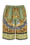 Versace Animal Print Silk Bermuda Shorts In Multi