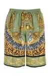 Versace Animal Print Silk Bermuda Shorts In Multi