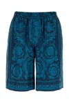 Versace Relaxed Baroque Patterned Silk-nylon Shorts In Blue