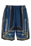 Versace Pattern-printed Elasticated Waistband Bermuda Shorts In Bluegold