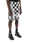 Versace Black And White Shorts With Baroque Print In Techno Fabric Man In Black