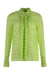 Versace Pussy-bow Logo-print Blouse In Green