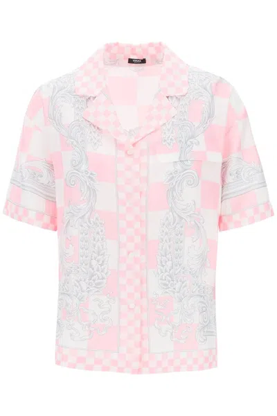 Versace Printed Silk Bowling Shirt In Eight In Pink