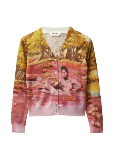 Versace Printed Silk Cardigan In Multi