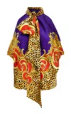 Versace Printed Silk-crepe Satin Blouse In Blue