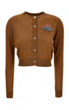 Versace Printed Silk Crepon Shirt In Brown