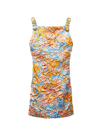 Versace Printed Silk Duchesse Mini Dress In Blue